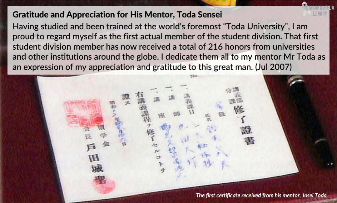 [Quotes] Gratitude and Appreciation to His Mentor, Toda Sensei​